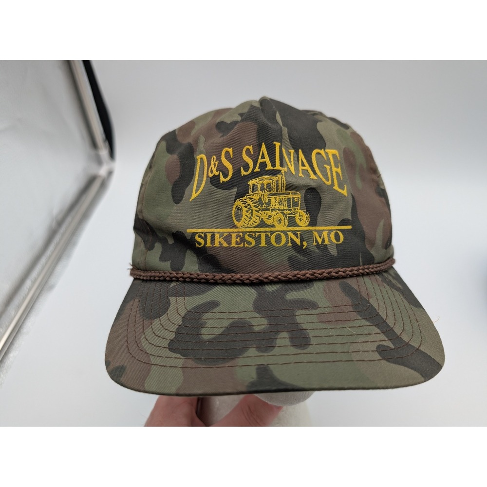 Cobra Caps D&S Salvage Sikeston MO Camo Snapback Hat Vintage Tractor Graphic